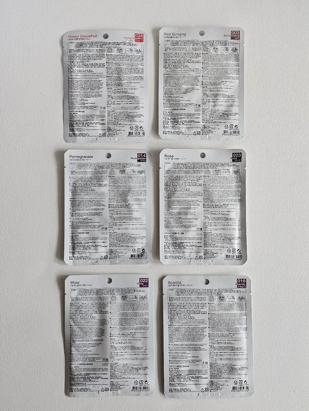 Dermal Korea Collagen Essence Sheet Mask Bundle Set of 6 Rose Wine Acerola